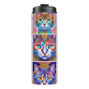 Psychedelische farbenfrohe königliche Katzen Thermosbecher