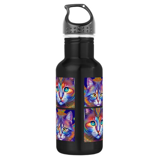 Psychedelische, farbenfrohe Königskatzen Edelstahlflasche (Rückseite)