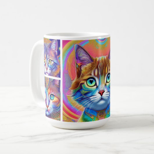 Psychedelische, farbenfrohe Königskatzen Kaffeetasse (Vorderseite Links)