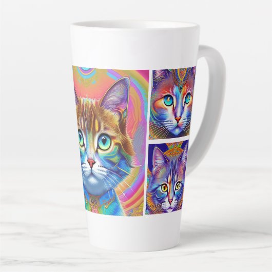 Psychedelische, farbenfrohe Königskatzen Milchtasse (Rechte Ecke)