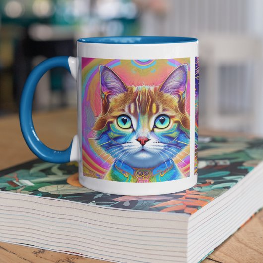 Psychedelische, farbenfrohe Königskatzen Tasse