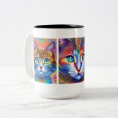 Psychedelische, farbenfrohe Königskatzen Zweifarbige Tasse (Vorderseite Links)