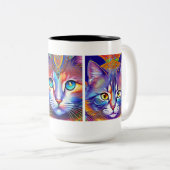 Psychedelische, farbenfrohe Königskatzen Zweifarbige Tasse (VorderseiteRechts)