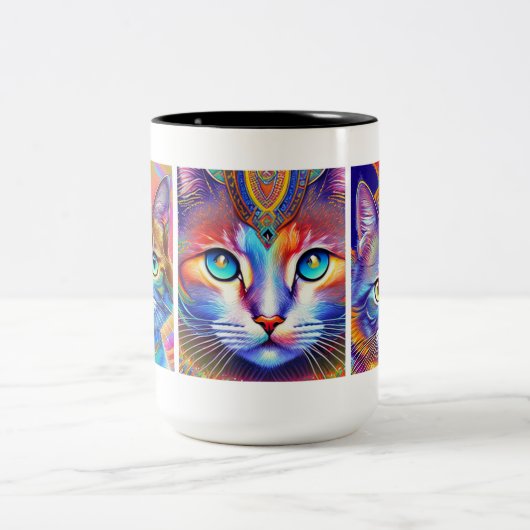 Psychedelische, farbenfrohe Königskatzen Zweifarbige Tasse (Mittel)