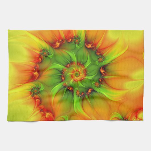 Psychedelische farbenfrohe moderne abstrakte Frakt Geschirrtuch (Horizontal)