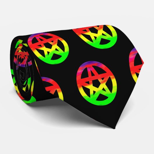 Psychedelische farbige Pentagramme Krawatte (Gerollt)
