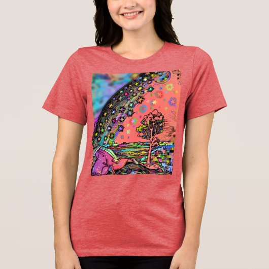 Psychedelische Flammarion-Radierung Trippy Regenbo Tri-Blend Shirt (Vorderseite)