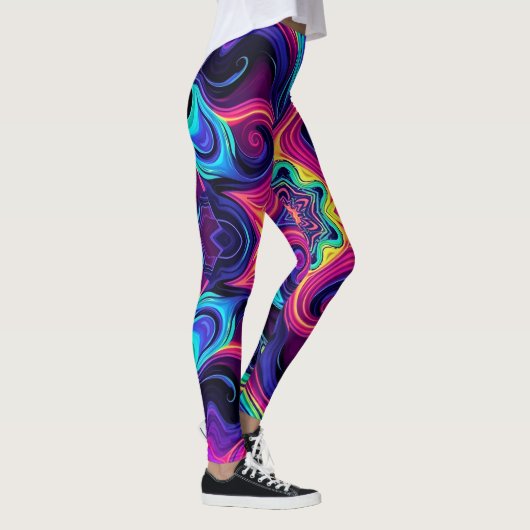 Psychedelische Fraktal Leggings mit Neon Mandala A (Rechts)