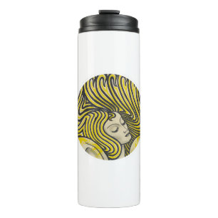 Psychedelische Frau in Farben, Vintage-Linienkunst Thermosbecher