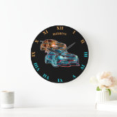 Psychedelische futuristische Sportwagen, die Neon Große Wanduhr (Zuhause)
