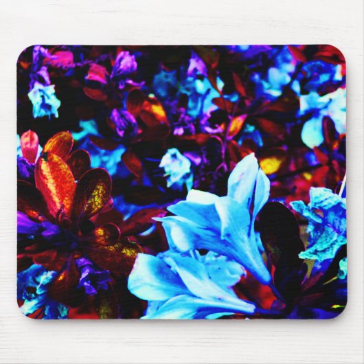 Psychedelische Garten-Blumen blaues lila Fuschia Mousepad (Vorne)