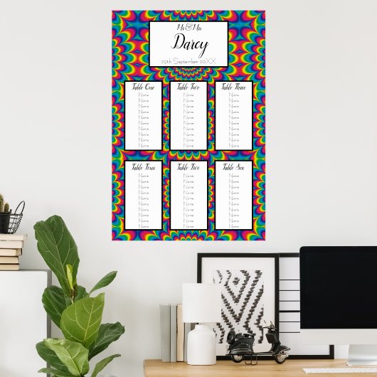 Psychedelische Gefärbte Krawatte Seating Chart Poster (Heimbüro)