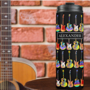 Psychedelische Gitarren-Pop-Art-Personalisierung Thermosbecher