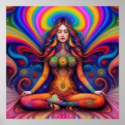 Psychedelische Goddess Rainbow Meditation Art Poster (Vorne)