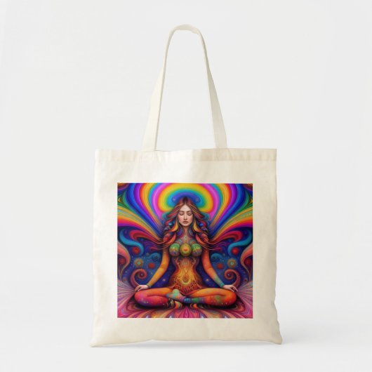 Psychedelische Goddess Rainbow Meditation Art Tragetasche (Vorne)