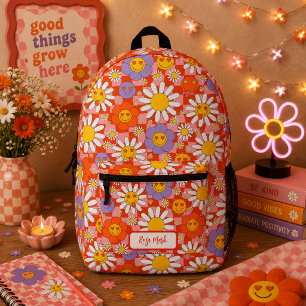 Psychedelische Groovy-Daisy-Karo, Y2K 90er Bedruckter Rucksack