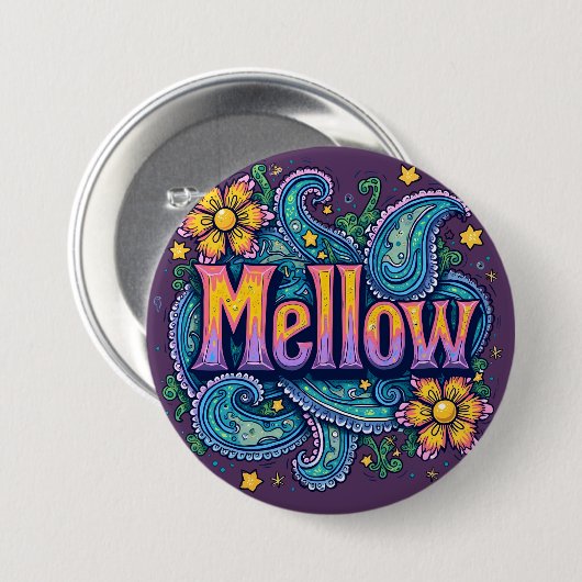Psychedelische Groovy "Mellow" Retro Hippie Art Button (Vorne & Hinten)