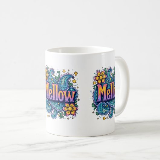 Psychedelische Groovy "Mellow" Retro Hippie Art Kaffeetasse (VorderseiteRechts)