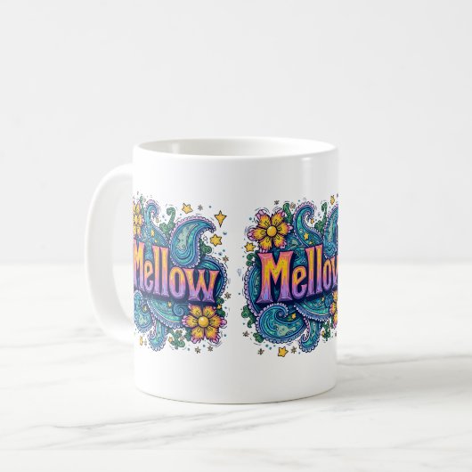 Psychedelische Groovy "Mellow" Retro Hippie Art Kaffeetasse (Vorderseite Links)