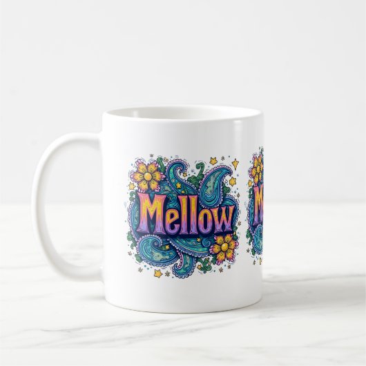 Psychedelische Groovy "Mellow" Retro Hippie Art Kaffeetasse (Links)