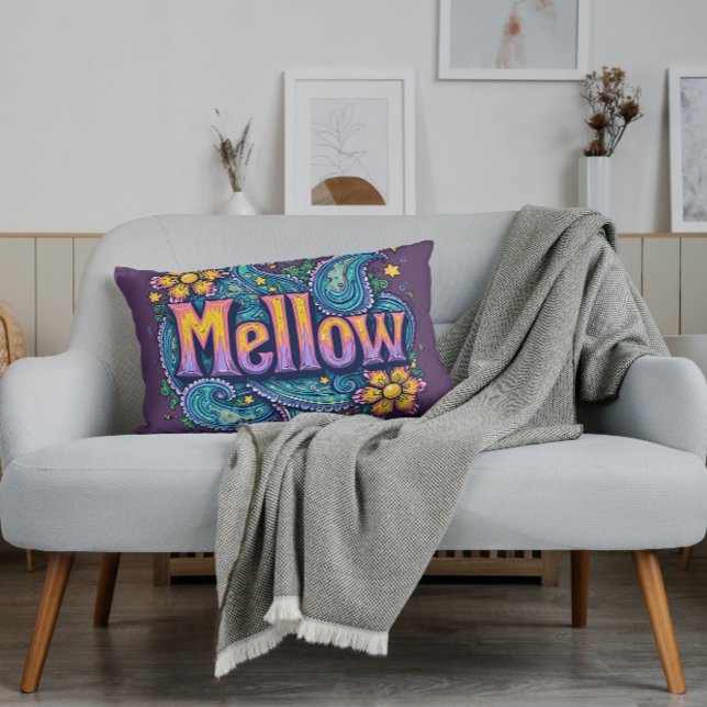 Psychedelische Groovy "Mellow" Retro Hippie Art Lendenkissen (Psychedelic Groovy "Mellow" Retro Hippie Art Lumbar Pillow)