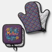 Psychedelische Groovy "Mellow" Retro Hippie Art Ofenhandschuh & Topflappen-Set (Vorderseite/Rückseite)