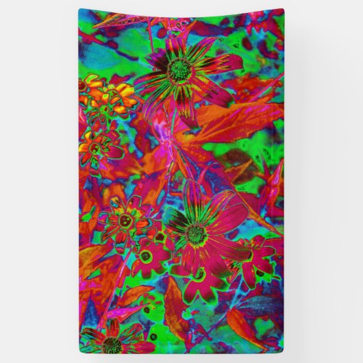 Psychedelische Groovy Rot und Grüne Wildblumen Banner (Vertikal)