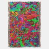 Psychedelische Groovy Rot und Grüne Wildblumen Decke (Vorderseite Vertikal)