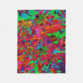 Psychedelische Groovy Rot und Grüne Wildblumen Fleecedecke (Vorderseite)