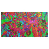Psychedelische Groovy Rot und Grüne Wildblumen Kissenbezug (Vorderseite-Rechts)
