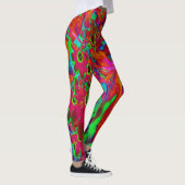 Psychedelische Groovy Rot und Grüne Wildblumen Leggings (Rechts)