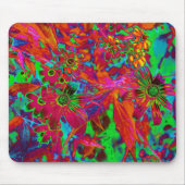 Psychedelische Groovy Rot und Grüne Wildblumen Mousepad (Vorne)