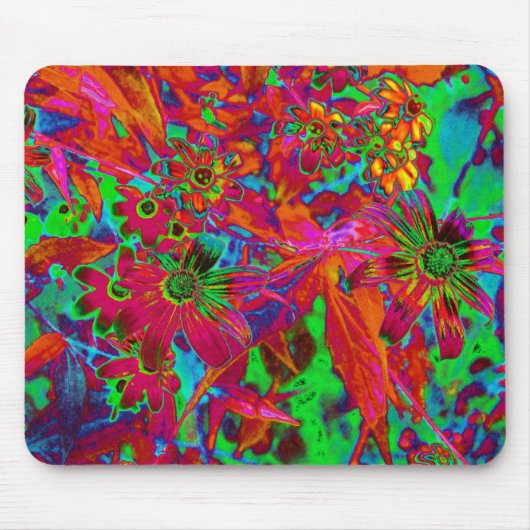 Psychedelische Groovy Rot und Grüne Wildblumen Mousepad (Vorne)