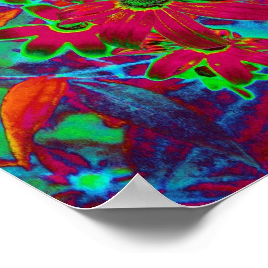 Psychedelische Groovy Rot und Grüne Wildblumen Poster (Ecke)