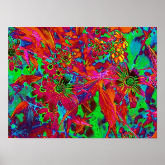 Psychedelische Groovy Rot und Grüne Wildblumen Poster (Vorne)