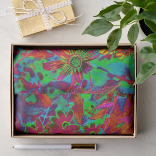 Psychedelische Groovy Rot und Grüne Wildblumen Seidenpapier (Geschenk)