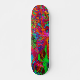 Psychedelische Groovy Rot und Grüne Wildblumen Skateboard