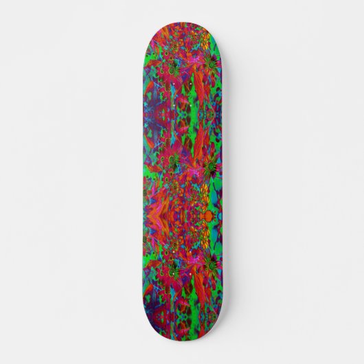 Psychedelische Groovy Rot und Grüne Wildblumen Skateboard (Vorne)