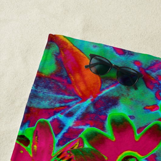 Psychedelische Groovy Rot und Grüne Wildblumen Strandtuch (Beispiel)