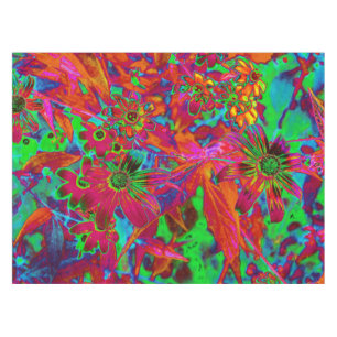 Psychedelische Groovy Rot und Grüne Wildblumen Tischdecke
