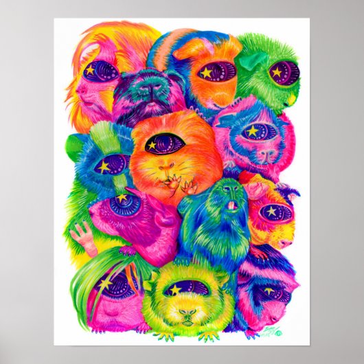 Psychedelische Guinea Pig Pile Print Poster (Vorne)