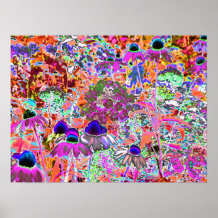 Psychedelische heißrosa und limettgrüne Gartenblum Poster