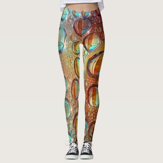 Psychedelische, hellblaue und orangefarbene Wasser Leggings (Vorderseite)