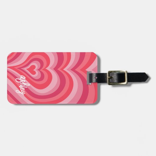 Psychedelische Herzkalligraphie Skriptnamen Pinks Gepäckanhänger (Vorderseite horizontal)