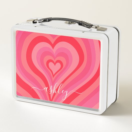 Psychedelische Herzkalligraphie Skriptnamen Pinks Metall Brotdose (Rückseite)