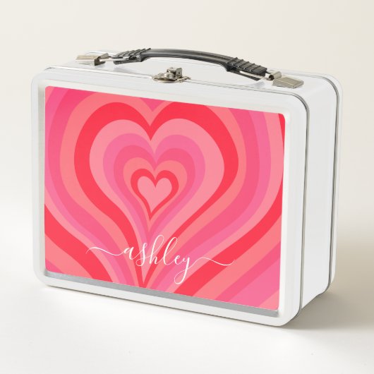 Psychedelische Herzkalligraphie Skriptnamen Pinks Metall Brotdose (Vorderseite)