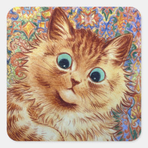 Psychedelische Hintergrundkat von Louis Wain gemal Quadratischer Aufkleber