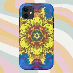 Psychedelische Hippie-Blume Gelb und Blau Case-Mate iPhone Hülle
