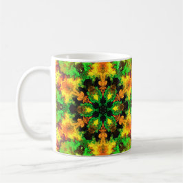 Psychedelische Hippie Blume Grün Orange und Gelb Kaffeetasse