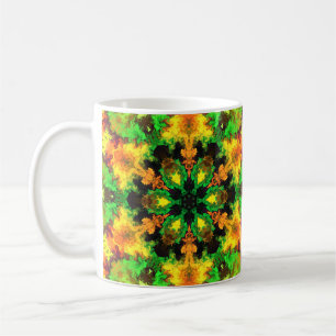 Psychedelische Hippie Blume Grün Orange und Gelb Kaffeetasse